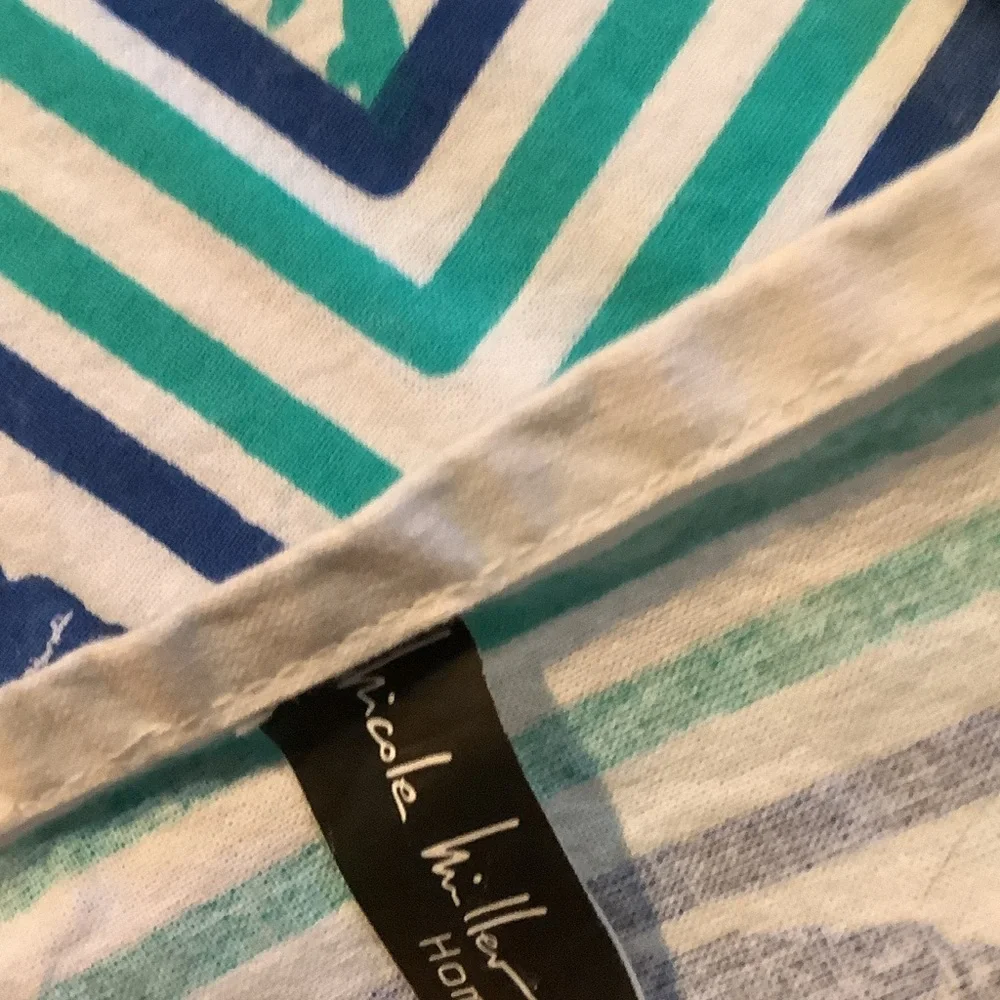 Nicole Miller Teal, Navy & White Striped Lightweight table cloth, cotton